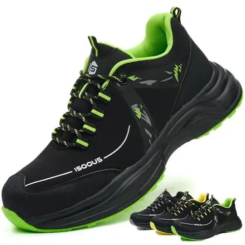 ISOOUS Scarpe Antinfortunistiche Uomo Donna Scarpe da Lavoro Leggere Scarpe da Cantiere Antiscivolo Traspiranti Verde