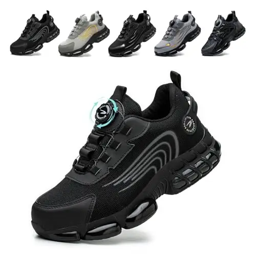 Gugifcto Scarpe Antinfortunistiche Uomo Donna Scarpe da Lavoro Traspiranti Leggere Comode con Punta in Acciaio Black 41 EU