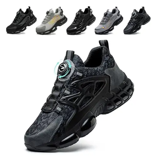 Gugifcto Scarpe Antinfortunistiche Uomo Donna Scarpe da Lavoro Traspiranti Leggere Comode con Punta in Acciaio Black 42 EU