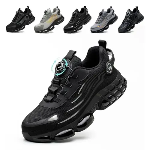 Gugifcto Scarpe Antinfortunistiche Uomo Donna Scarpe da Lavoro Traspiranti Leggere Comode con Punta in Acciaio Black 43 EU