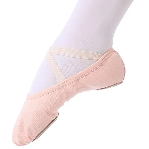 tanzdunsje Scarpe da Danza Classica in Tela Elasticizzata Scarpe da Ballerina Scarpe da Balletto Suola in Cuoio Crosta per Bambina