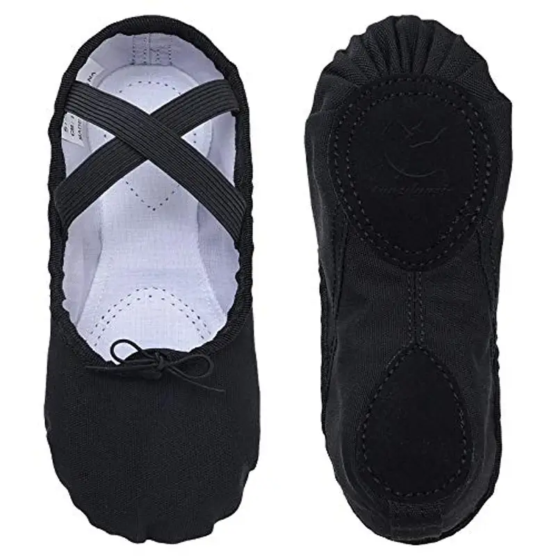 tanzdunsje Scarpe Danza Classica Tela Scarpette da Danza per Bambini Ragazze Donne Adulto Nero