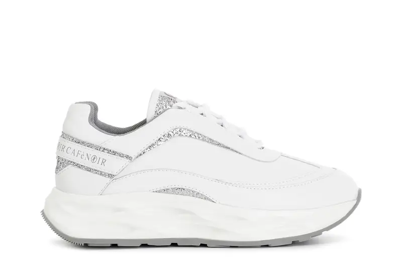 CafèNoir scarpe running con riporti glitter bianco/argento