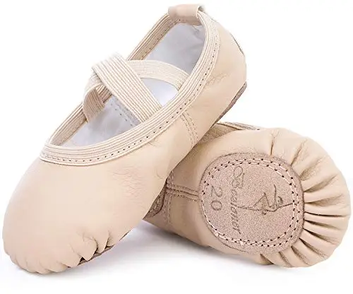 Bezioner Scarpette da Danza Classica in Pelle Scarpe da Ballerina Mezza Punta Suola Spezzata per Bambina Ragazze e Donna Beige