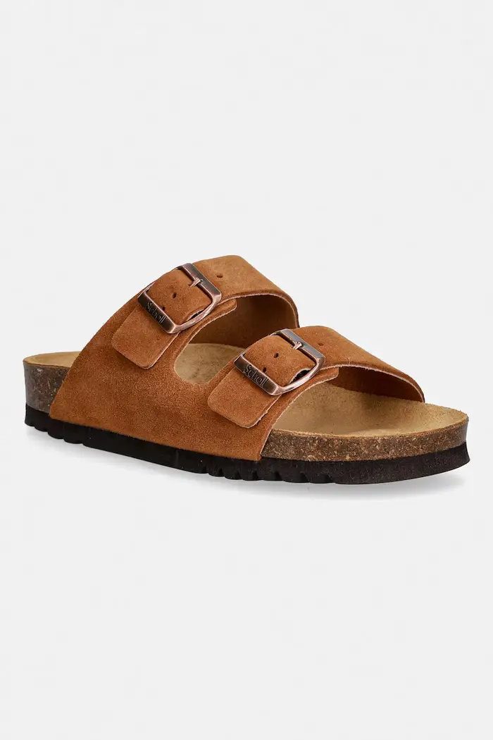 Scholl ciabatte slide in camoscio JOSEPHINE Marrone