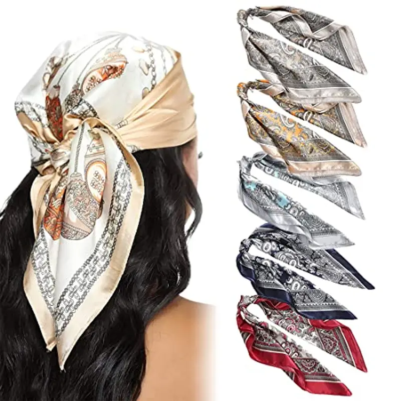 SCJJZ bandana, bandana, bandana nera, bandana donna, Sciarpa di seta liscia Sciarpe Hijab da donna, 5 pezzi Accessori per capelli in seta
