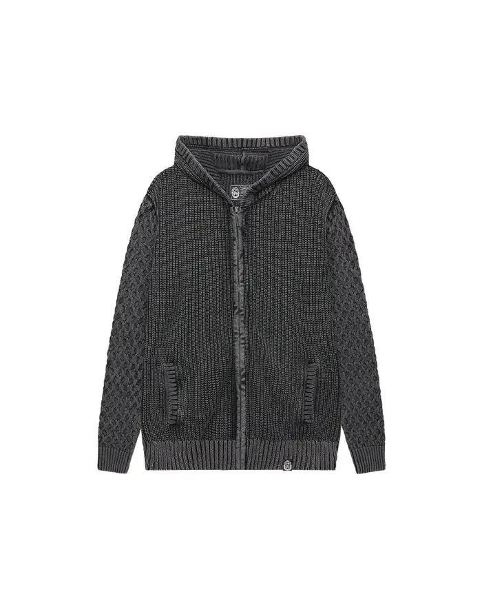 Felpa in maglia con cappuccio e zip uomo Grigio carbone