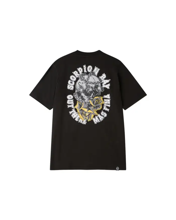 Scorpion Bay T-Shirt stampata "Chained Skull & Roses" uomo Nero