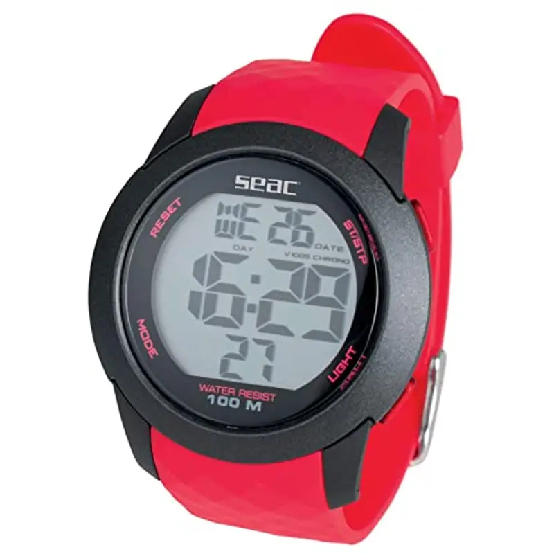 SEAC Chronos, Orologio Digitale Resistente all'Acqua 100 m Unisex Adulto, Rosso, Standard