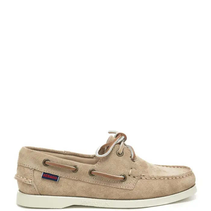 Sebago mocassini da donna in suede con lacci frontali e lungo il perimetro beige
