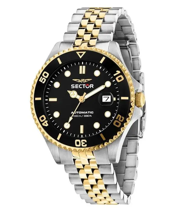 Sector 230 Bicolore Acciaio Inossidabile Quadrante Nero Automatico R3223161015 100M Orologio da Uomo