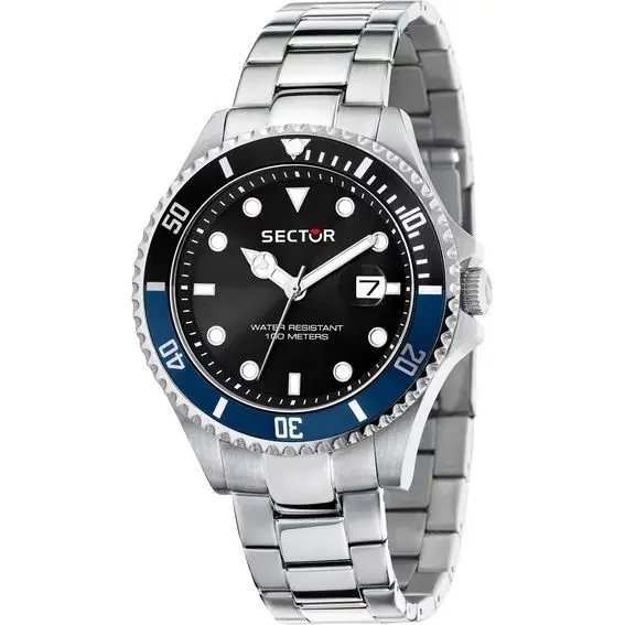 Sector Orologio da uomo 230 Acciaio Inossidabile Quadrante Nero Quarzo R3253161060 100M nero
