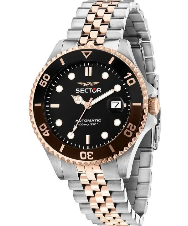Sector Orologio da Uomo 230 Bicolore Acciaio Inossidabile Quadrante Nero Automatico R3223161014 100M
