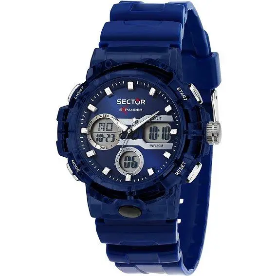 Sector Orologio da uomo Ex-46 con cinturino in silicone, quadrante blu, movimento al quarzo, R3251242506