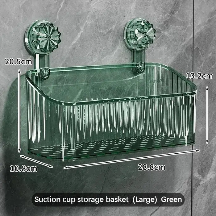 Mensole per doccia con ventosa per bagno, portaoggetti a parete, portaoggetti per cestello drenante, organizer senza punzonatura, accessori per il bagno verde