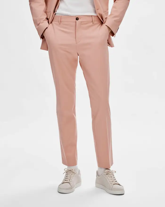 Pantaloni slim rosa in tela di misto viscosa stretch