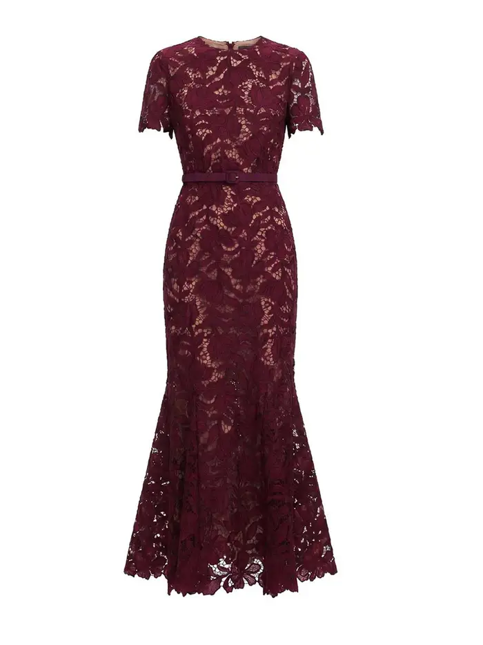 Self Portrait Abito midi in pizzo Bordeaux