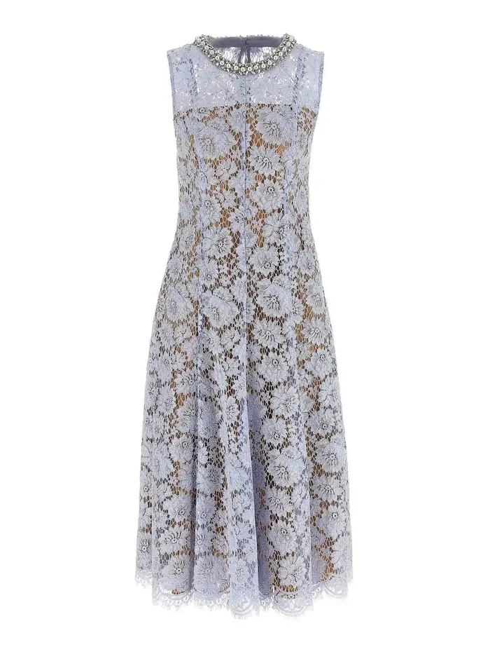 Self Portrait Abito midi perla in pizzo blu fine Azzurro