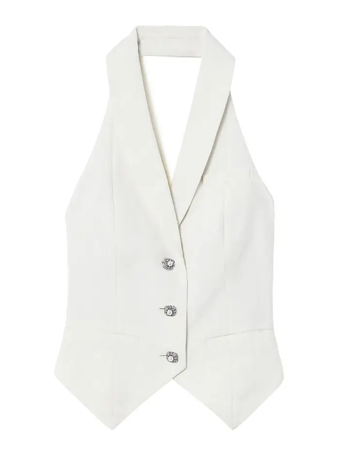 Self Portrait Gilet di lino Crema