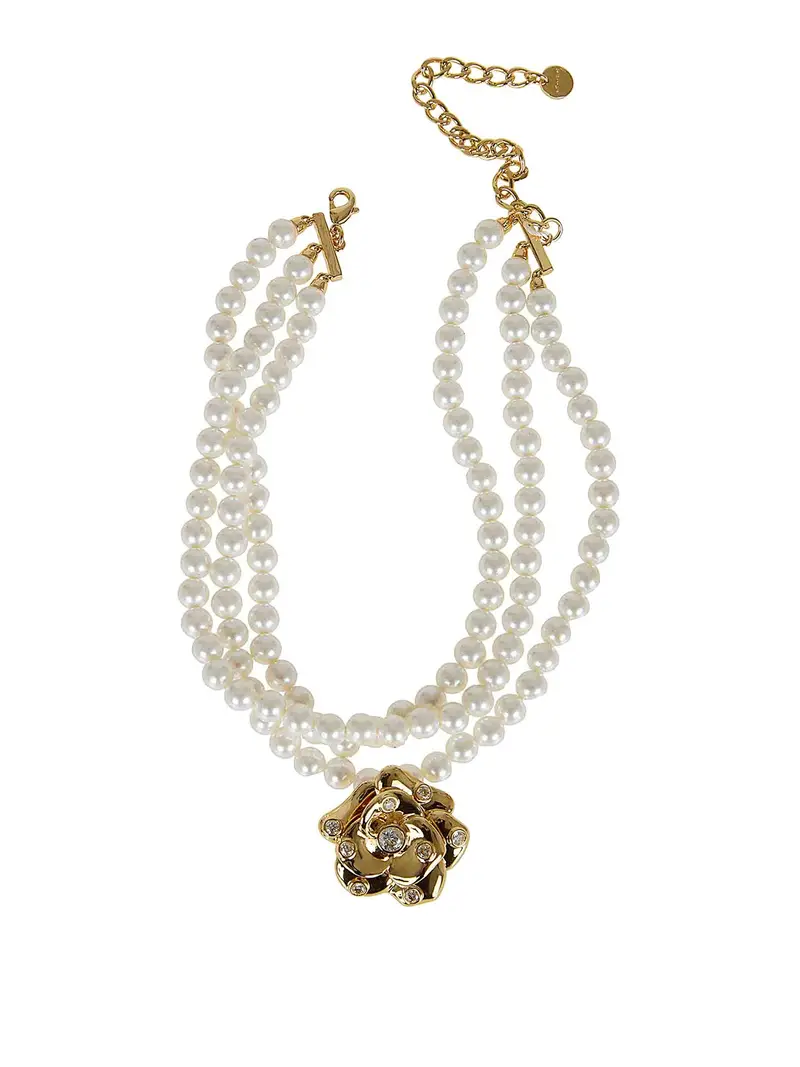 Self Portrait Girocollo con perle floreali in oro