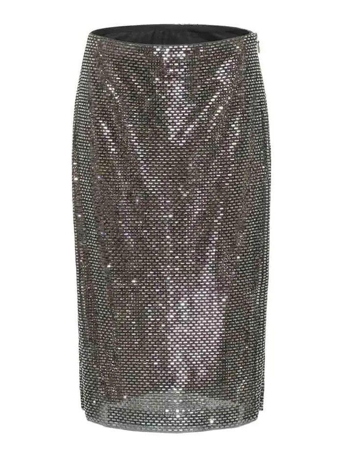 Gonna longuette con strass Nero