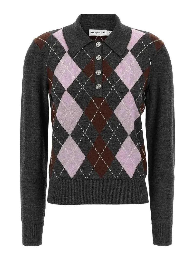 Self Portrait Maglione leggero a rombi grigio