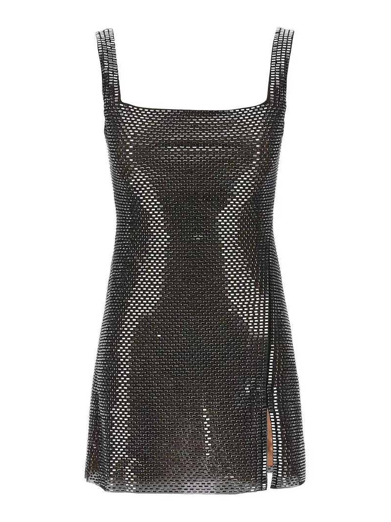 Self Portrait Mini Vestito in rete Grigio