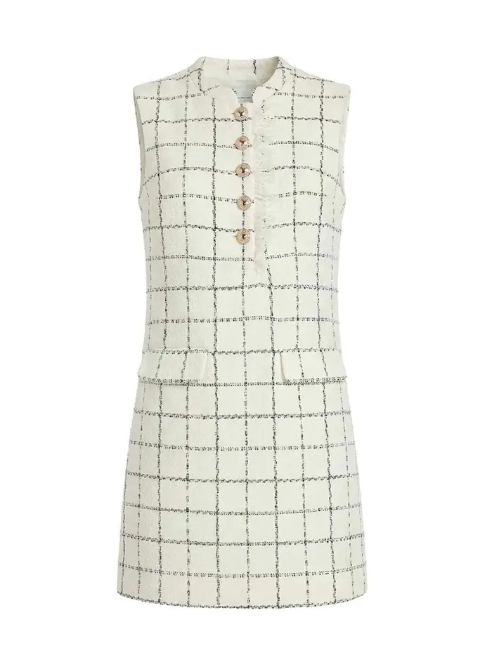 Self Portrait Miniabito con bordi in pizzo bouclÃ© check Crema