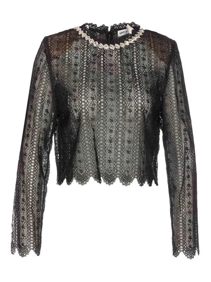 Self Portrait Top in pizzo di organza Nero