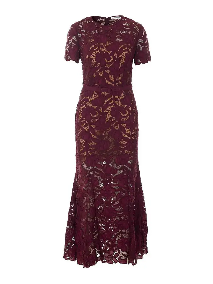 Self Portrait Vestito midi in pizzo Rosso