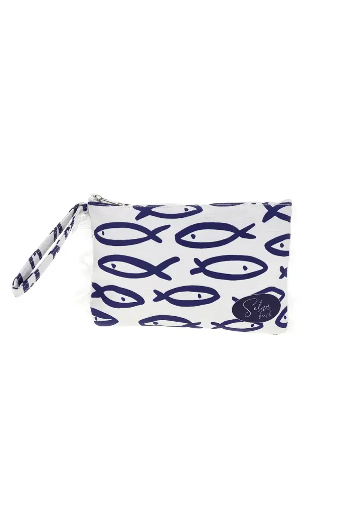 Pochette Mare Bianca con Stampa Pesci Selun beach SUI 261021 [BIANCO