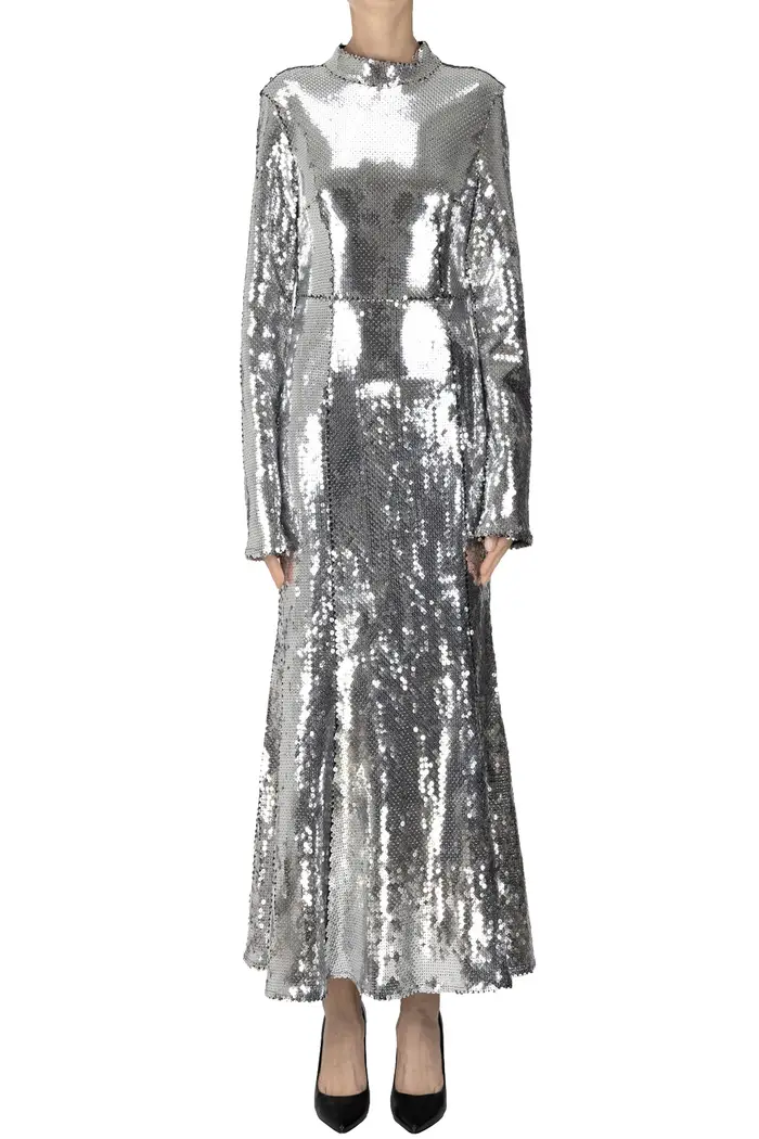 Semicouture Abito lungo con paillettes Argento