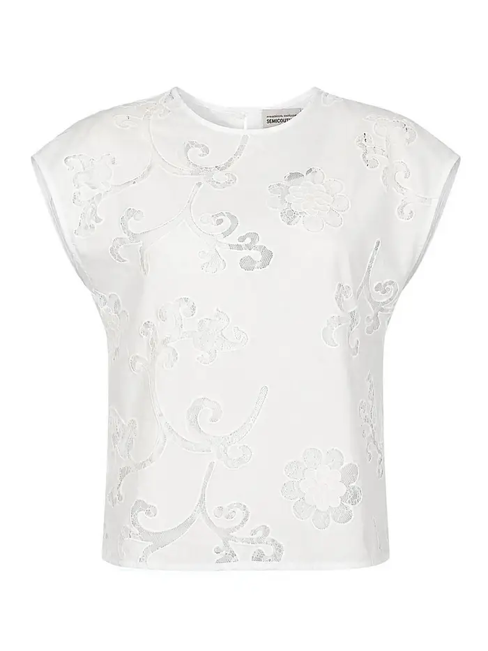 Semicouture Blusa Andrea In Popeline Ricamato Bianco