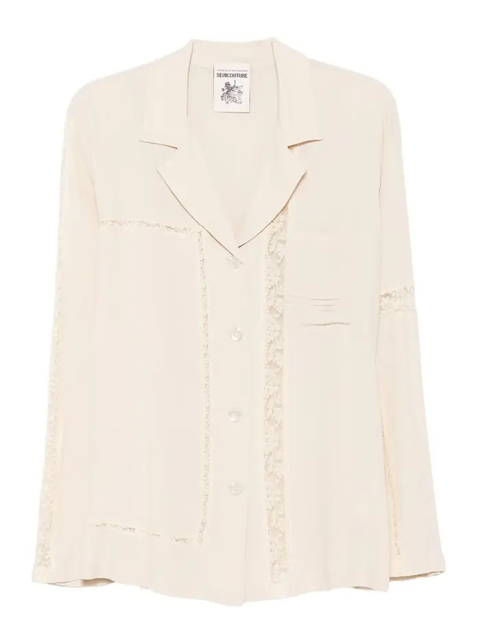 Semicouture Camicia in tela Aida con ricamo frontale Beige