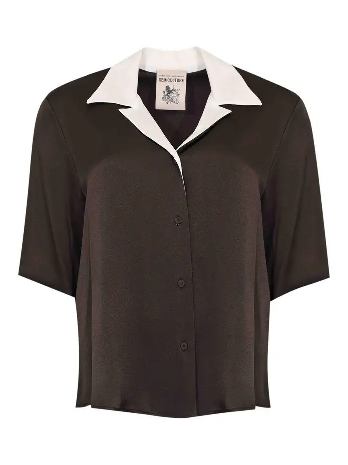 Camicia Marina In Raso Di Misto Seta Marrone