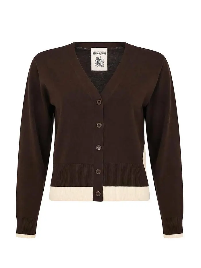 Semicouture Cardigan Amanda In Maglia Di Cotone Leggero Marrone
