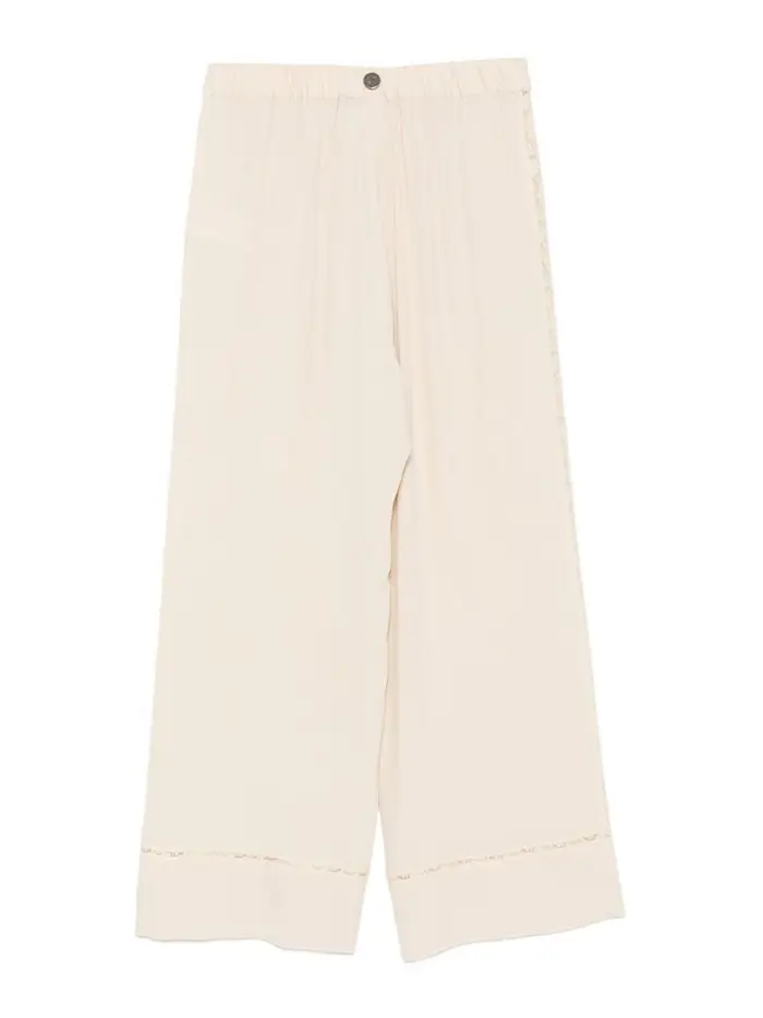 Semicouture Pantalone Elle con ricami beige chiaro Bianco