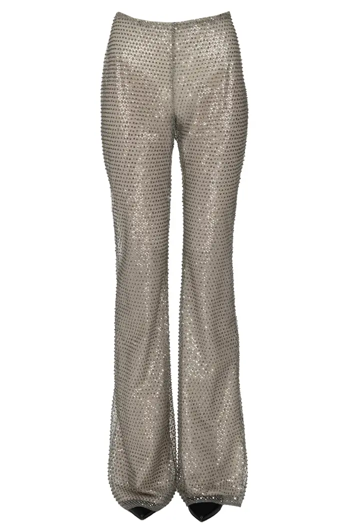 Semicouture Pantaloni con paillettes e perline Argento