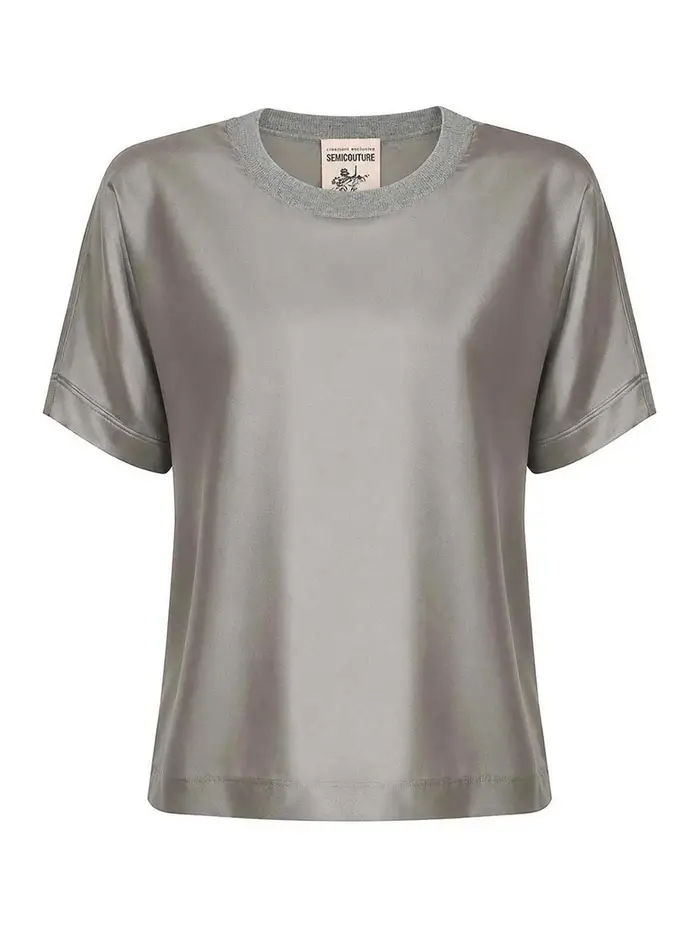 Semicouture T-Shirt Alba In Raso Grigio Chiaro