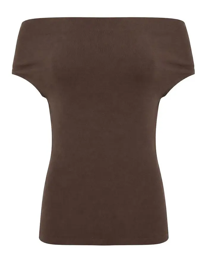 Semicouture Top Angels In Maglia Di Cotone Stretch Marrone