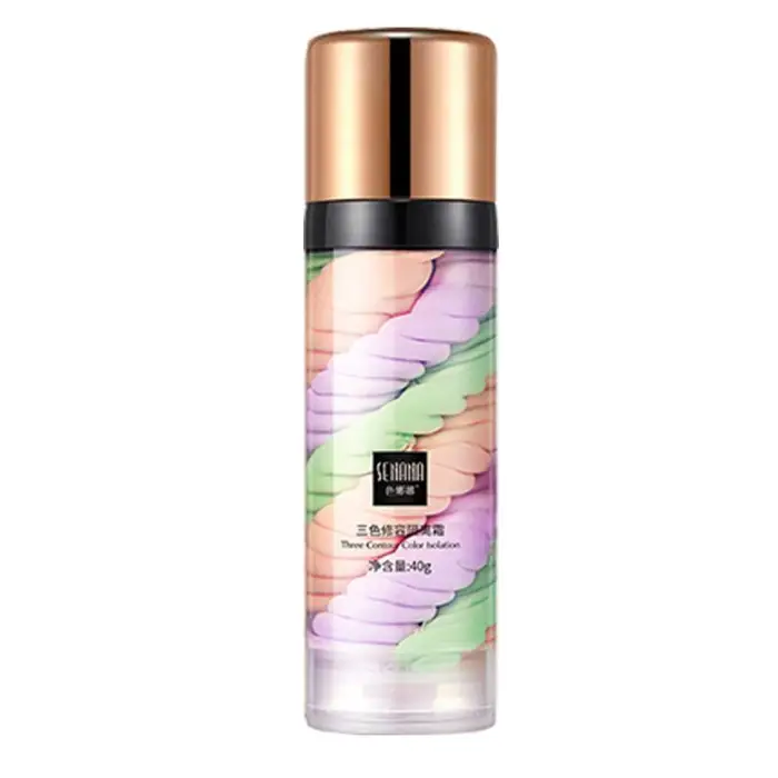 SENANA Crema isolante arcobaleno a 3 colori Primer idratante per il trucco Fondotinta per il controllo del petrolio Illuminare il tono