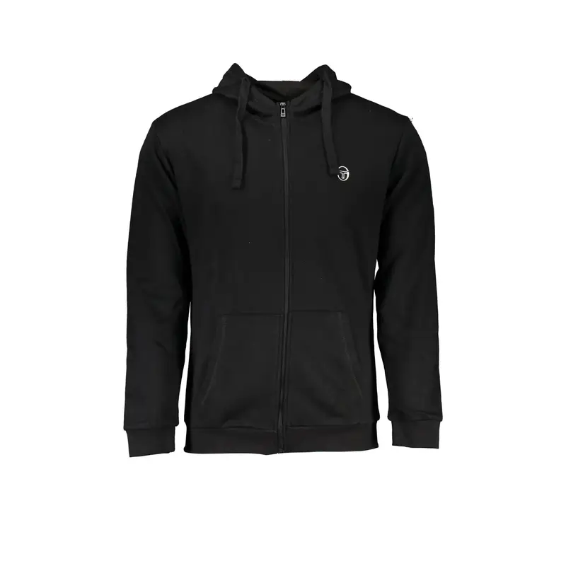 Sergio Tacchini Felpa Uomo Nera Zip Cappuccio Felpata Logo Nero