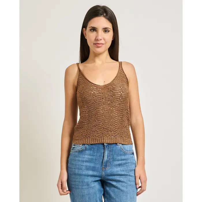Sette/Mezzo Top Canotta con bretelle sottili donna Marrone