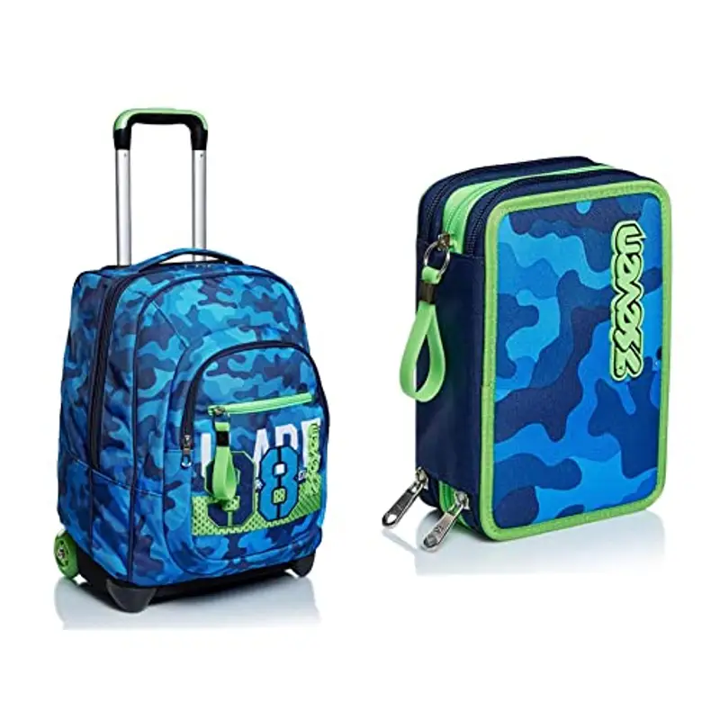 Seven 2in 1 Trolley Scuola, Crew, Turchese, con Spallacci Uso Zaino con Cross-Over System, Astuccio 3 zip scomparti