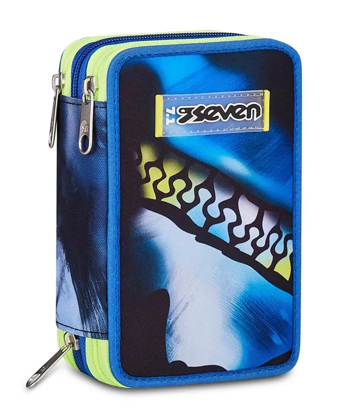 Seven Astuccio scuola 3 zip Blu Fusion