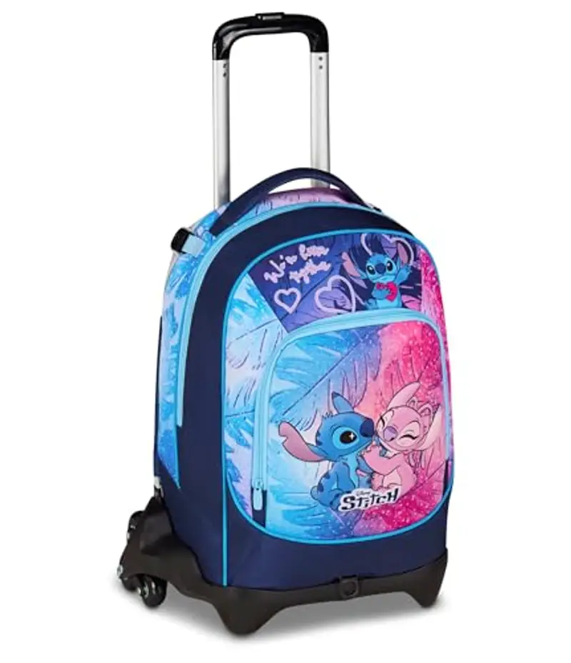 Seven Trolley Lilo & Stitch Scuola Jack 3 Ruote, Blu, Zaino Con Carrello Sganciabile Da 33 Litri, Per Scuola Elementare e Media, Bambina