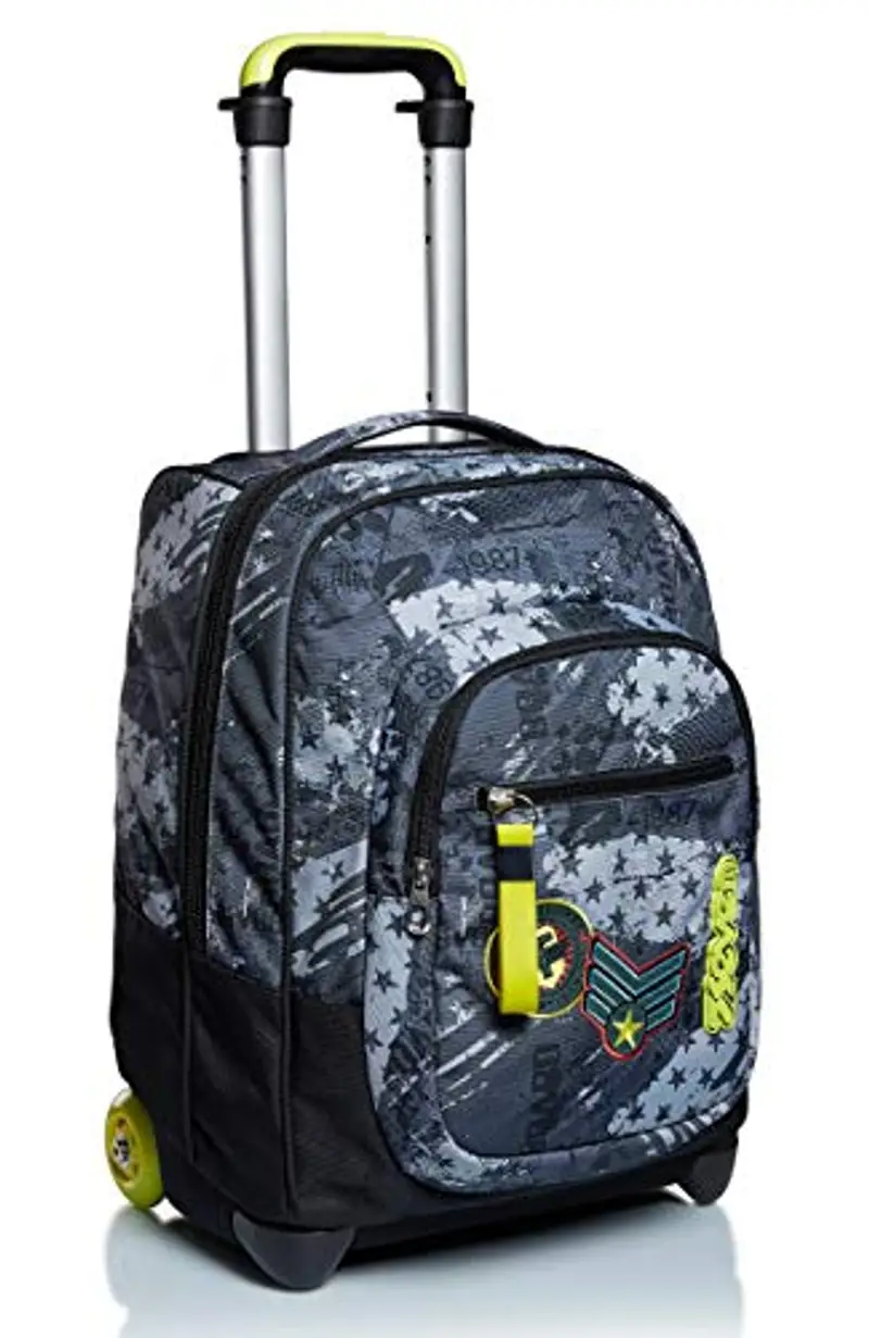 Seven Trolley Scuola, Grigio, Fly Stars, 2 in 1, Doppio Uso, Zaino con Carrello Fisso, Crossover System e Tasca con Organizer, Zaini e
