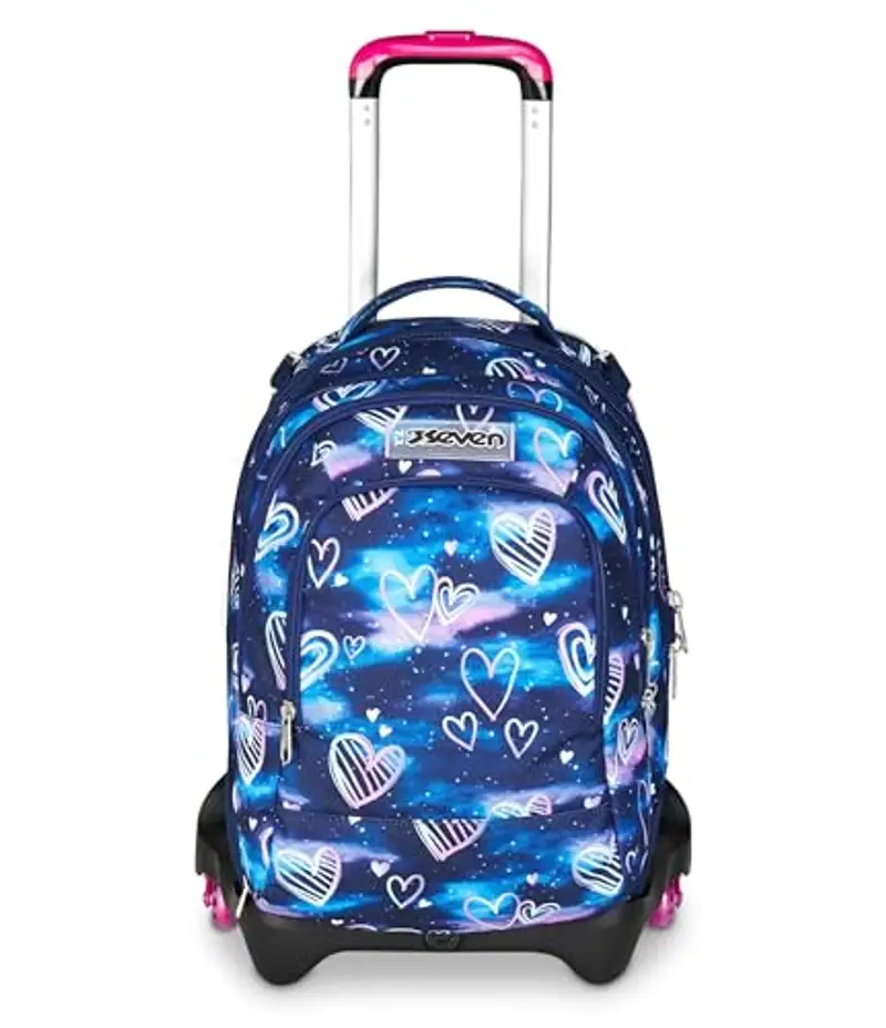 Seven Trolley Scuola Jack 3 Ruote Detach, Viola Fucsia, Zaino Con Carrello Sganciabile 37 L, Tasca Borraccia, Zainetto Staccabile, Zaino