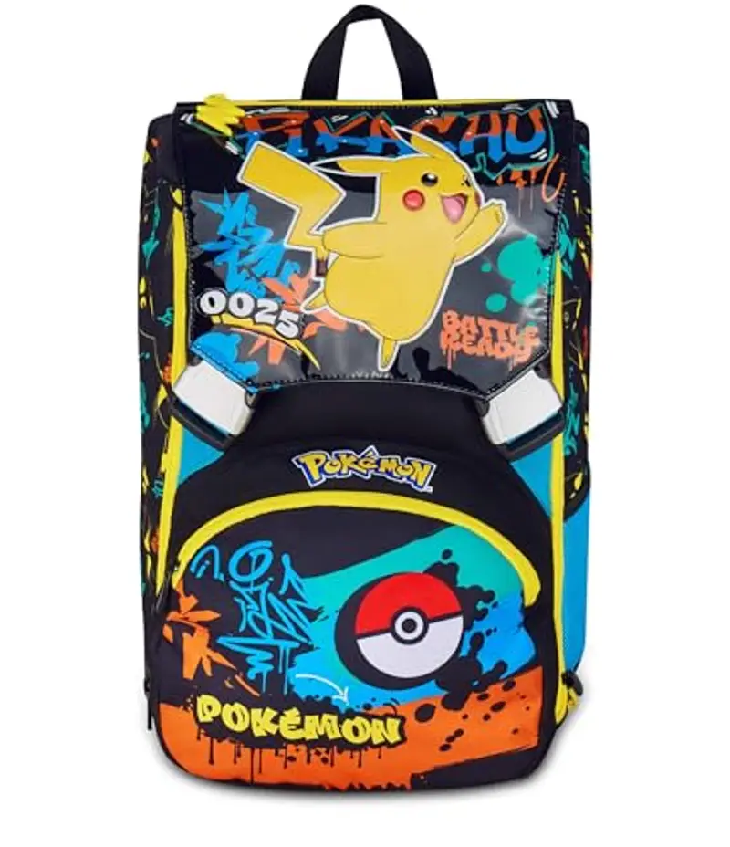 Seven Zaino Pokemon Doppio Scomparto Estensibile, Nero, Maxi Capienza, Schienale Preformato, Bambino, Scuola Elementare
