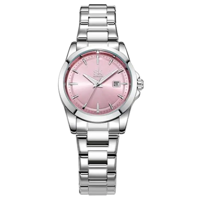 SHENGKE Orologi al quarzo minimalisti da donna con data bracciale in acciaio inossidabile e quadrante colorato alla moda